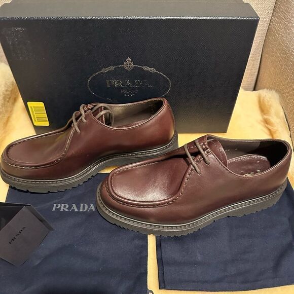 Prada brushed leather lace-up shoes, loafers size 7,5, EU 40.5-41 - Picture 5 of 13